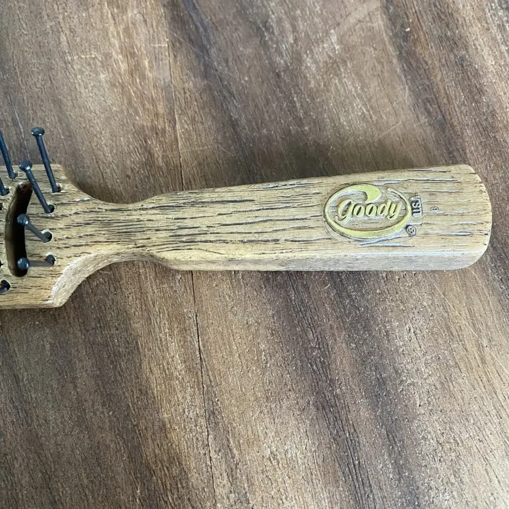 Vintage Goody Faux Wood Styling Hair Brush Brown Ball Tips USA Made